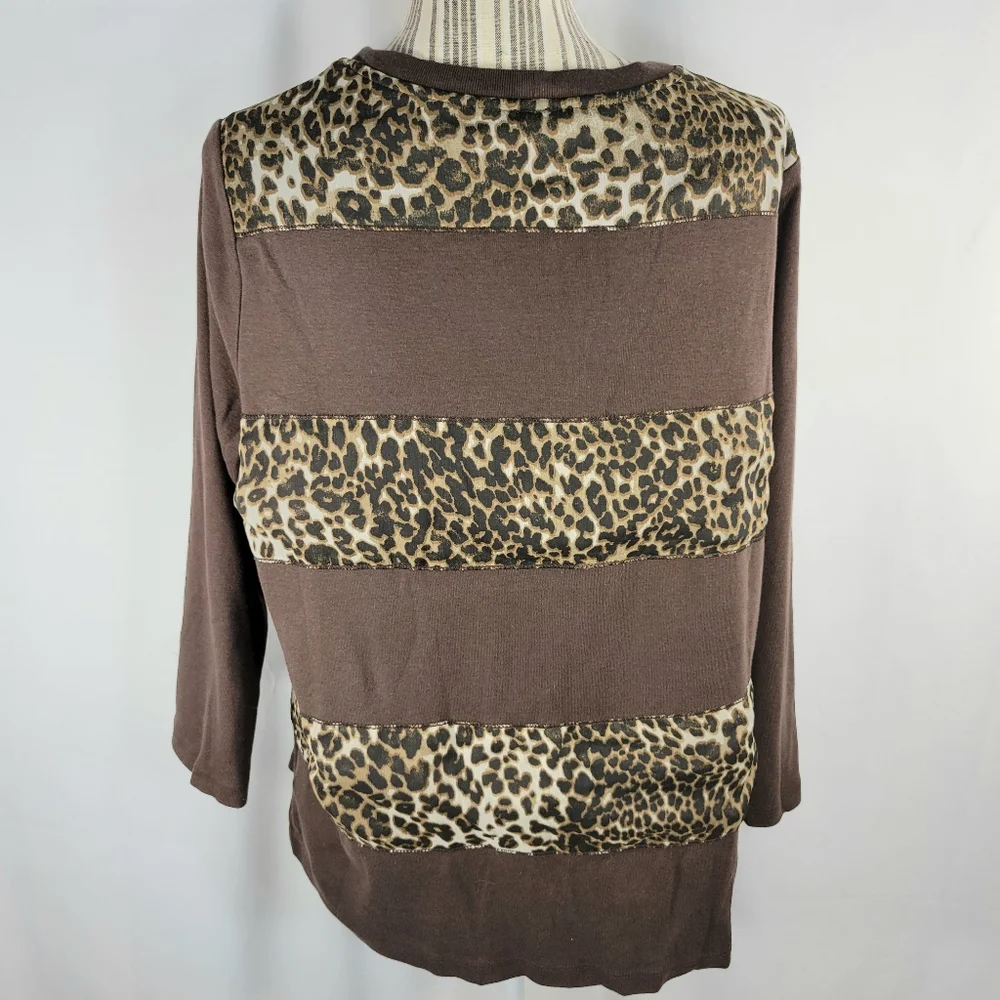 rafaella Brown Blocks of Animal Print V Neck Long Sleeve Cardigan Size XLarge